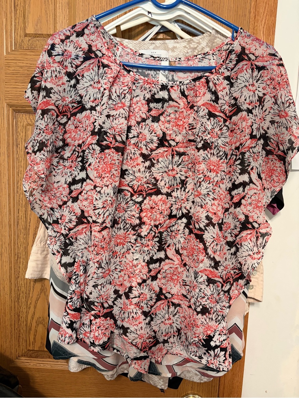 Collection B Pink and Black Floral Short-Sleeve Blouse